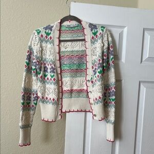 Zara Cream Multicolor Knit Cardigan